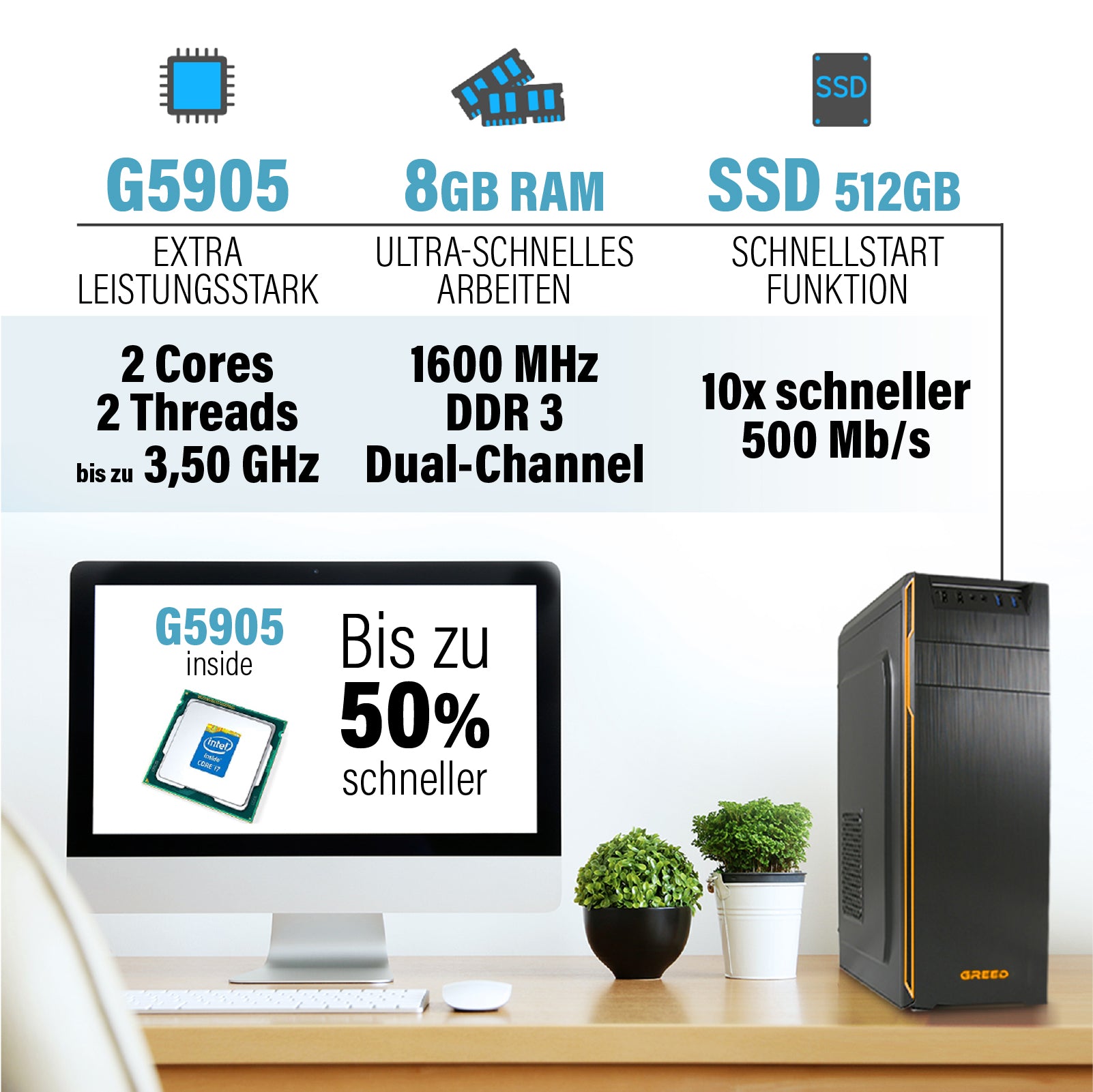 GREED® Basic PC, Intel - Computer für Büro & Home Office inkl. Windows 11 Pro GREED® Basic PC, Intel - Computer für Büro & Home Office inkl. Windows 11 Pro